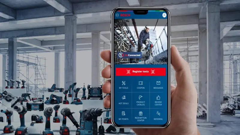 A person showing Bosch BeConnected app