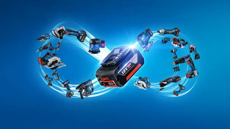 A wide range of Bosch 18V tools with 18V battery